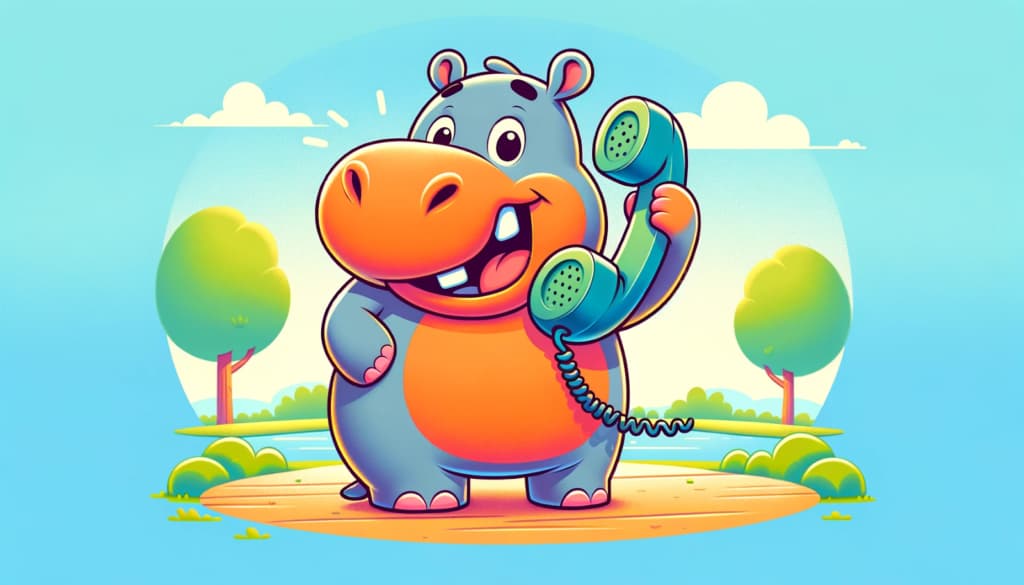 Cartoon Hippo on Phone