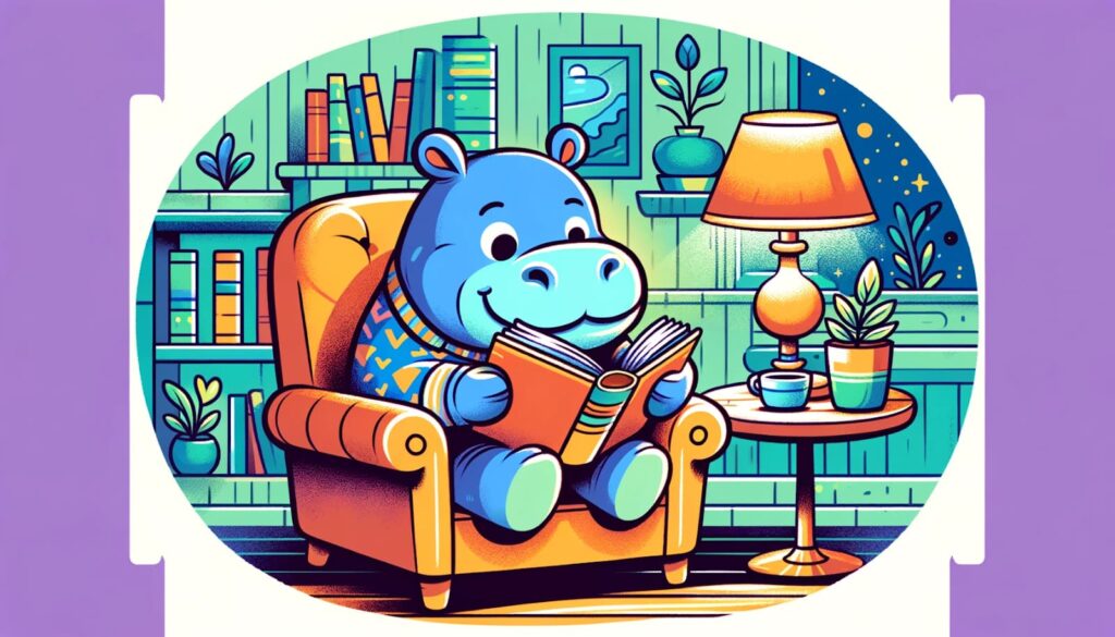 Cartoon Hippo Reading a Book