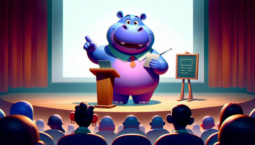 Cartoon Hippo Doing a Talk